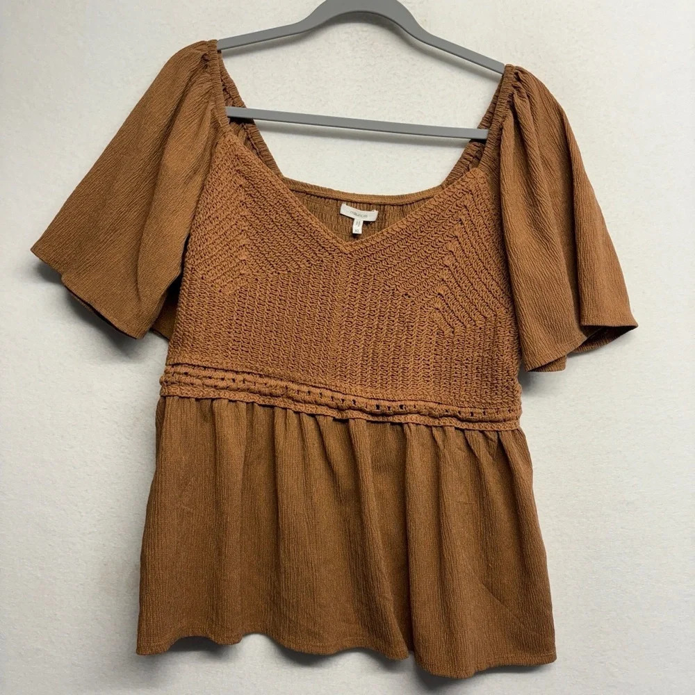 Maurices tan orange smocked flutter sleeve blouse XL